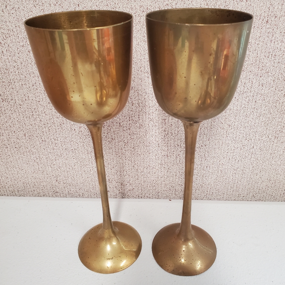 Vintage Tall Brass Goblet Set